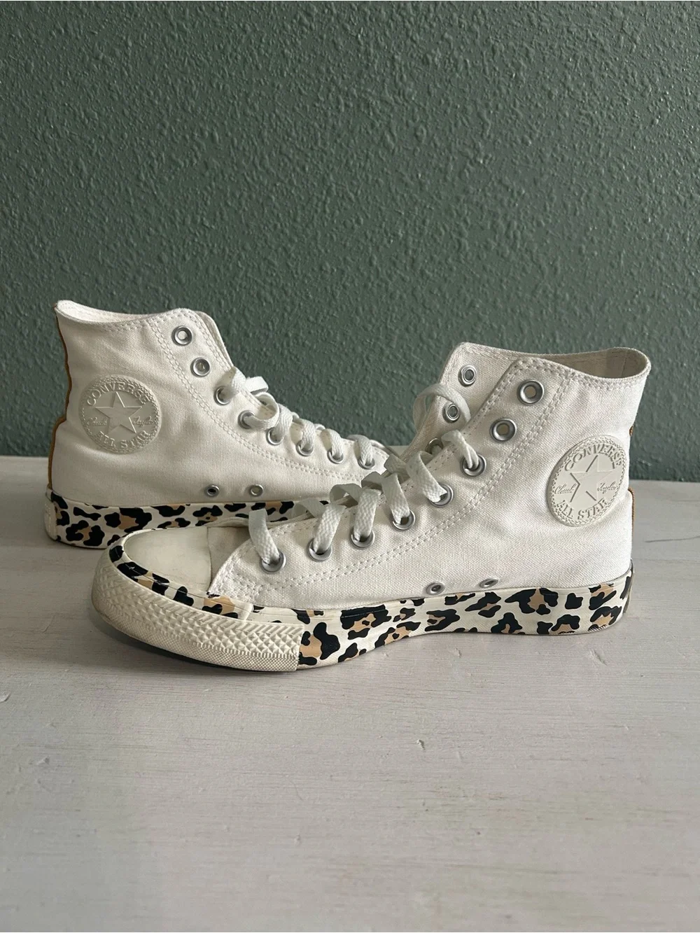 Converse All Star High Top Sneakers - Beige and Leopard Women’s Size 8.5